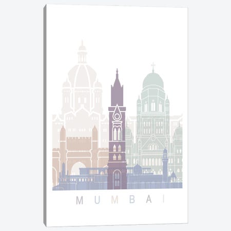 Mumbai Skyline Poster Pastel Canvas Print #PUR5851} by Paul Rommer Canvas Art