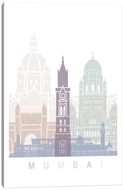 Mumbai Skyline Poster Pastel Canvas Art Print - Mumbai