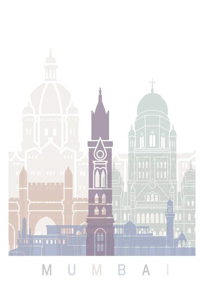 Maharashtra: Mumbai Skyline Poster Pastel by Paul Rommer