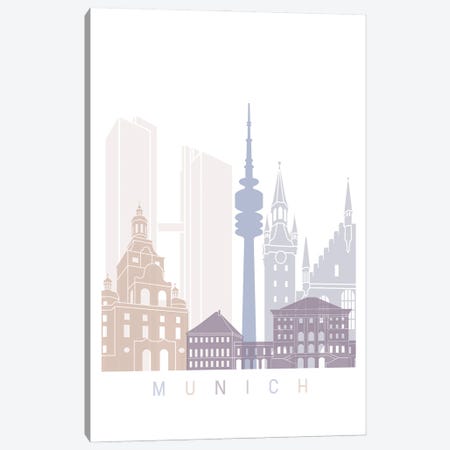 Munich Skyline Poster Pastel Canvas Print #PUR5852} by Paul Rommer Canvas Artwork