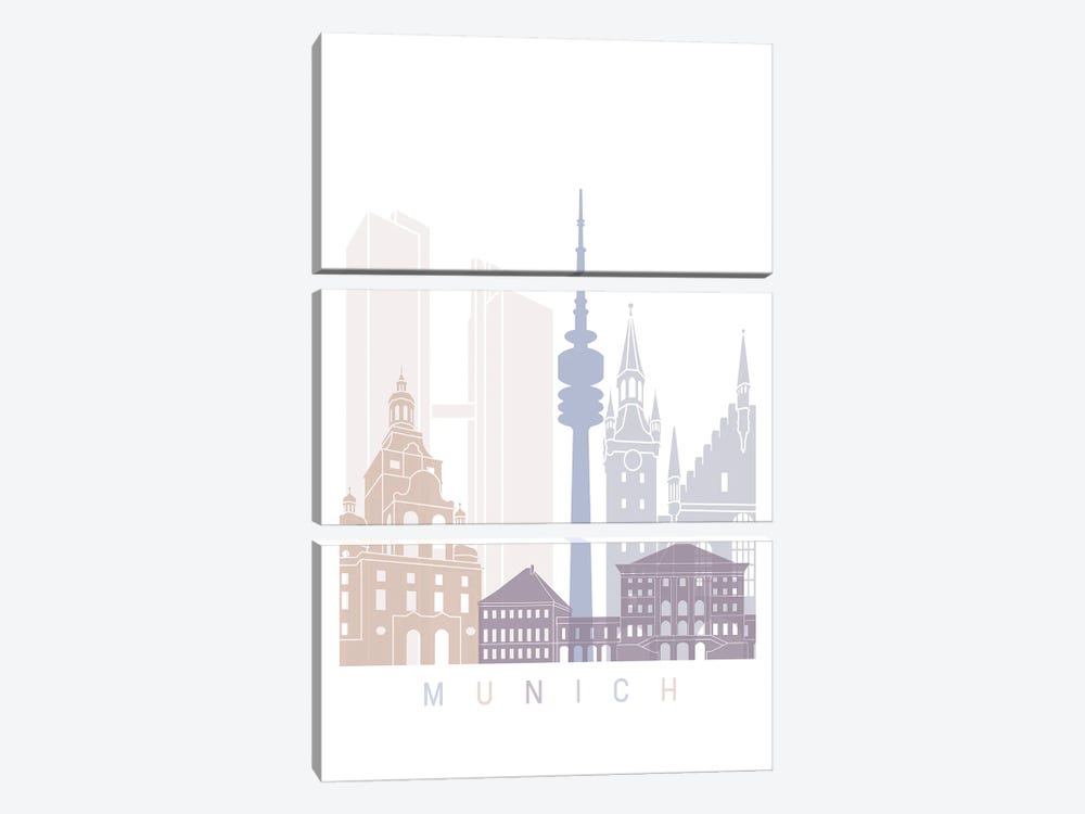 Munich Skyline Poster Pastel by Paul Rommer 3-piece Canvas Art