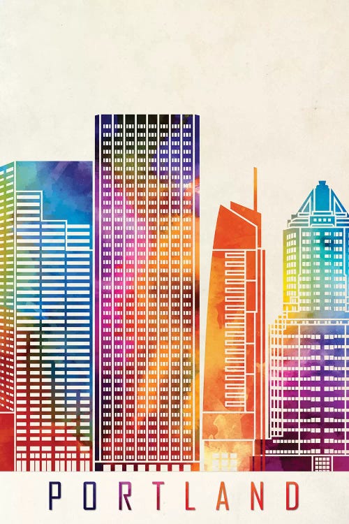 Portland Landmarks Watercolor Poster