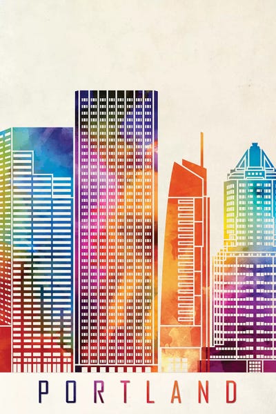 Portland: Portland Landmarks Watercolor Poster by Paul Rommer