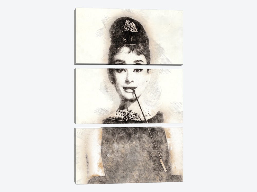 Audrey Hepburn by Paul Rommer 3-piece Canvas Artwork