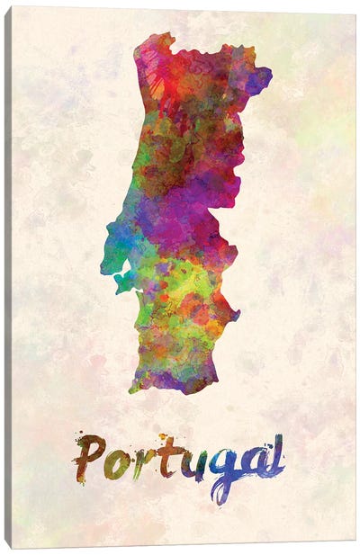 Portugal In Watercolor Canvas Art Print - Country Maps