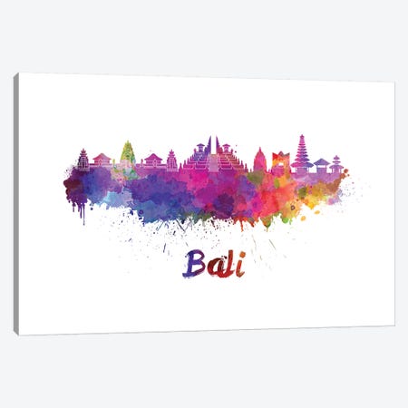 Bali Skyline In Watercolor Canvas Print #PUR58} by Paul Rommer Canvas Print
