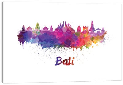 Bali Skyline In Watercolor Canvas Art Print - Bali
