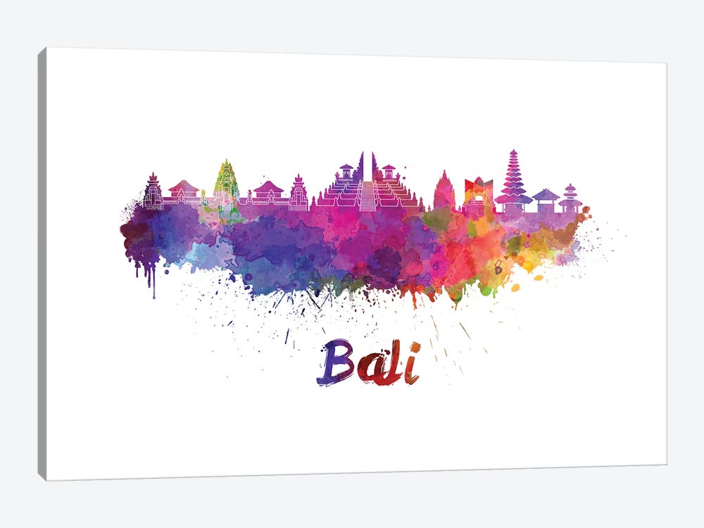 Bali Skyline In Watercolor by Paul Rommer 1-piece Canvas Art Print