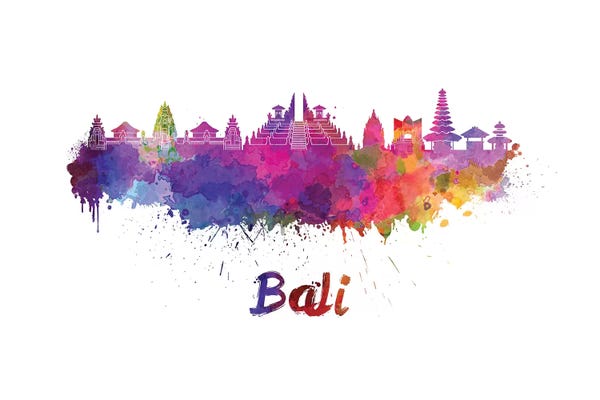 Indonesia: Bali Skyline In Watercolor by Paul Rommer