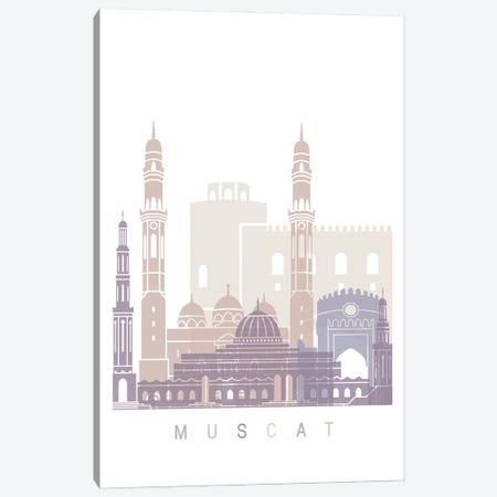 Muscat Skyline Poster Pastel Canvas Print #PUR5907} by Paul Rommer Canvas Art Print