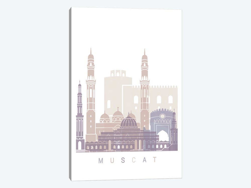 Muscat Skyline Poster Pastel by Paul Rommer 1-piece Canvas Print