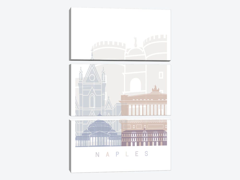 Naples Skyline Poster Pastel by Paul Rommer 3-piece Canvas Print