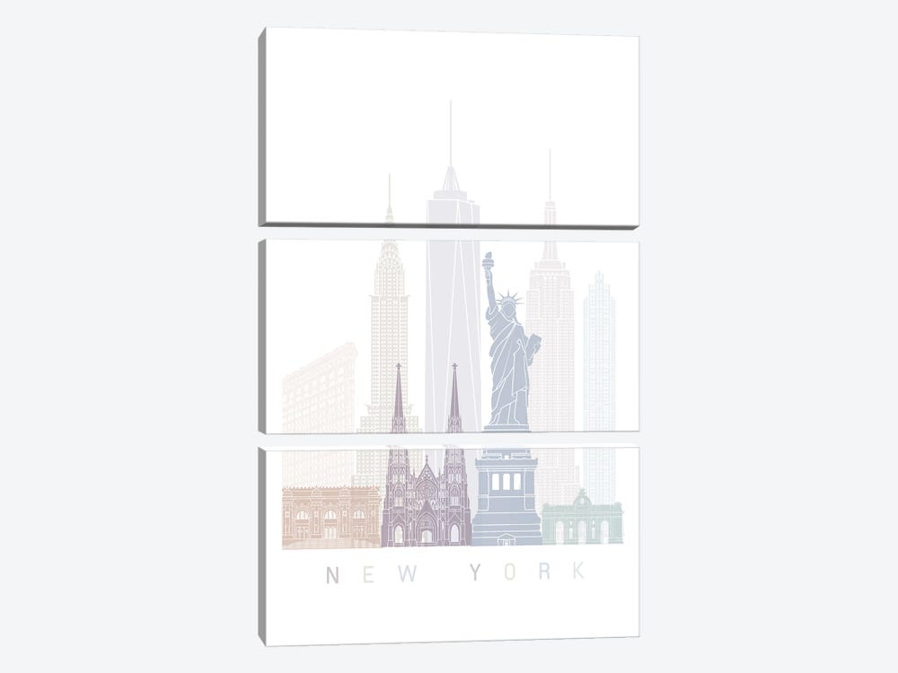 New York Skyline Poster Pastel by Paul Rommer 3-piece Canvas Wall Art