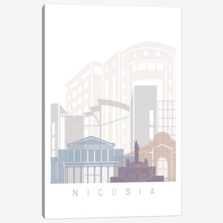 Nicosia Skyline Poster Pastel Canvas Print #PUR5915} by Paul Rommer Canvas Wall Art