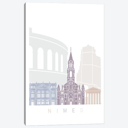 Nimes Skyline Poster Pastel Canvas Print #PUR5916} by Paul Rommer Canvas Art