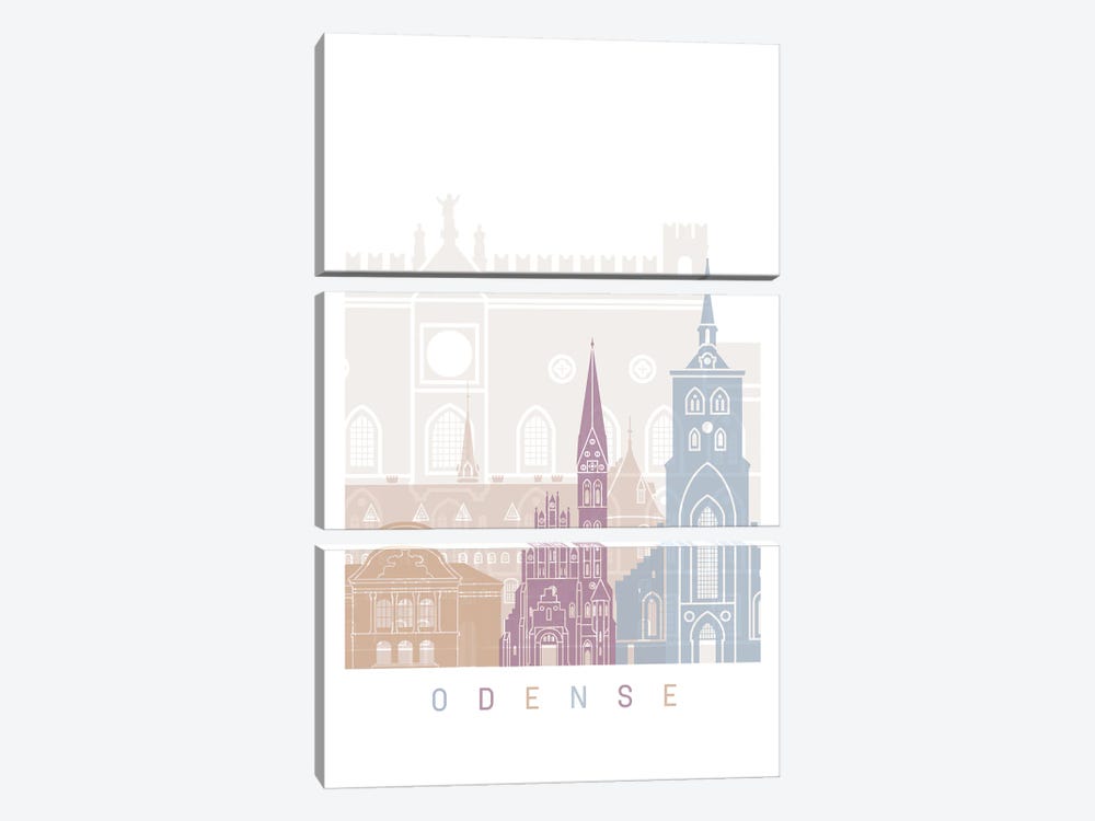 Odense Skyline Poster Pastel by Paul Rommer 3-piece Canvas Wall Art