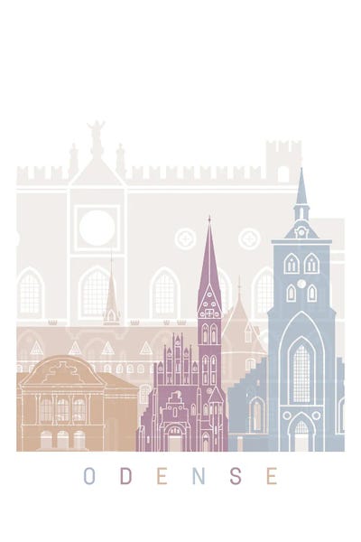 Denmark: Odense Skyline Poster Pastel by Paul Rommer