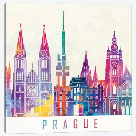 Prague Landmarks Watercolor Poster Canvas Print #PUR593} by Paul Rommer Canvas Wall Art