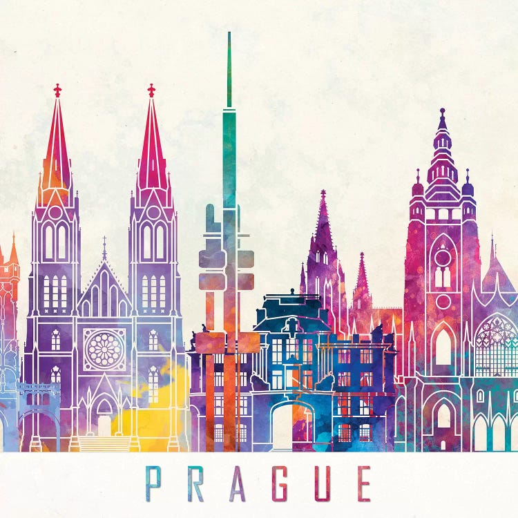 Prague Landmarks Watercolor Poster