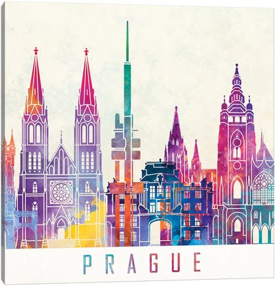Prague Landmarks Watercolor Poster Canvas Art Print - Czech Republic Art