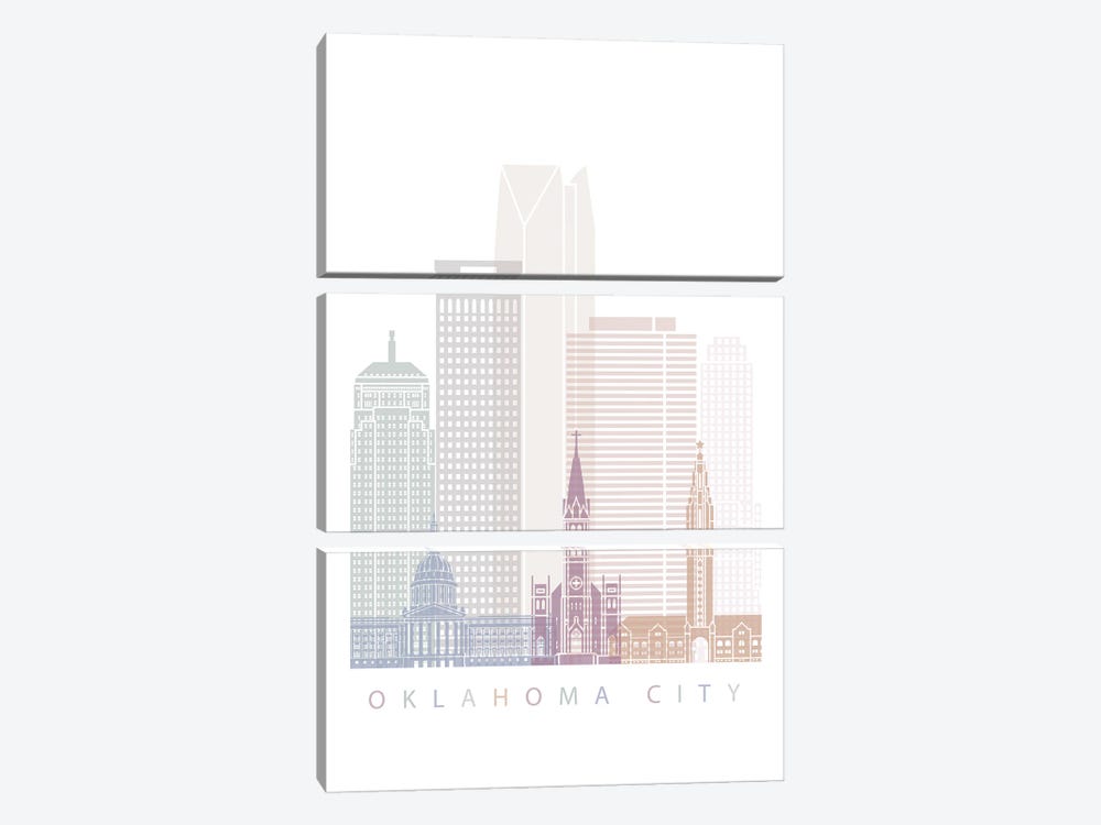 Oklahoma City Skyline Poster Pastel II by Paul Rommer 3-piece Canvas Wall Art