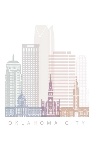 Oklahoma: Oklahoma City Skyline Poster Pastel II by Paul Rommer