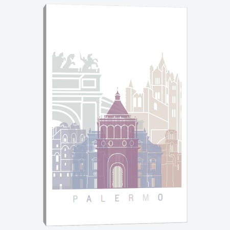 Palermo Skyline Poster Pastel Canvas Print #PUR5949} by Paul Rommer Canvas Artwork