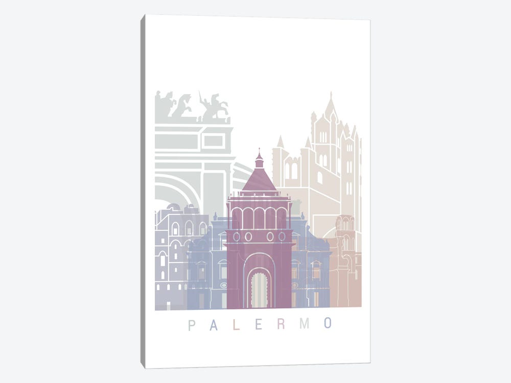 Palermo Skyline Poster Pastel by Paul Rommer 1-piece Canvas Print