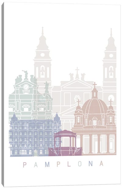 Pamplona Skyline Poster Pastel Canvas Art Print