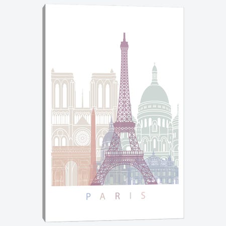 Paris Skyline Poster Pastel Canvas Print #PUR5951} by Paul Rommer Canvas Print