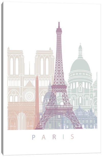 Paris Skyline Poster Pastel Canvas Art Print - Paris Typography