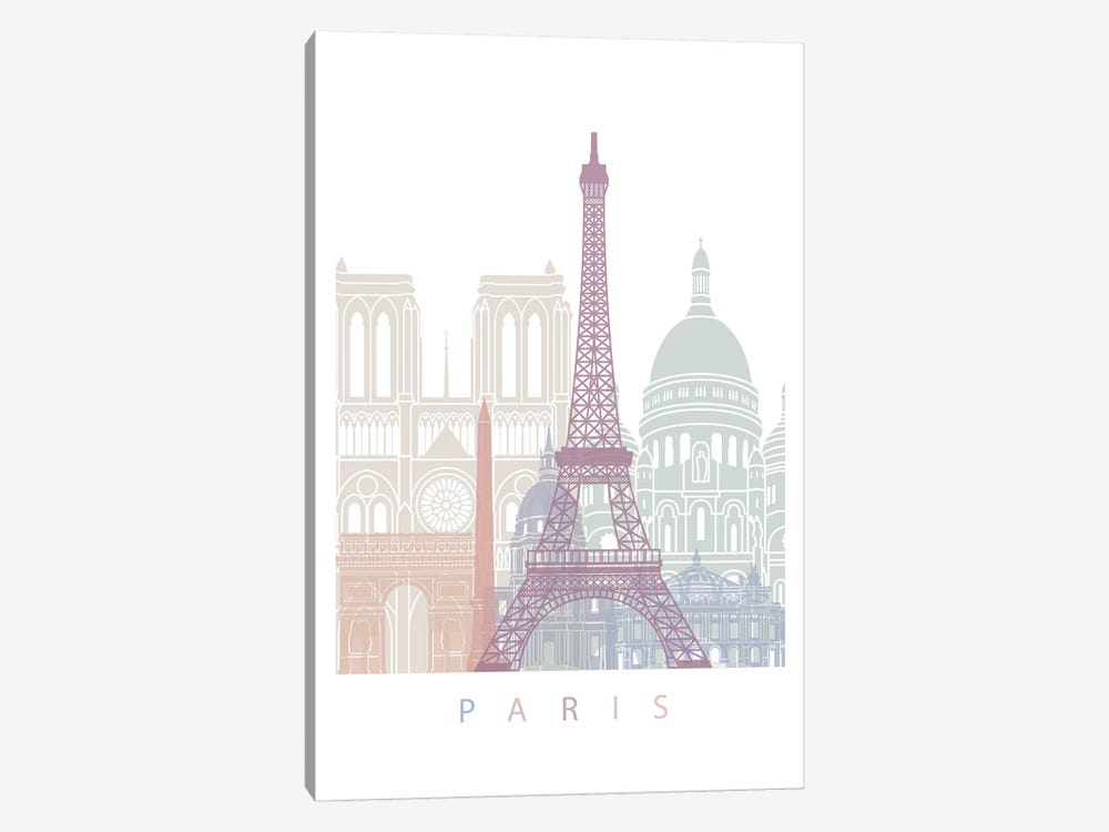 Paris Skyline Poster Pastel by Paul Rommer 1-piece Canvas Art