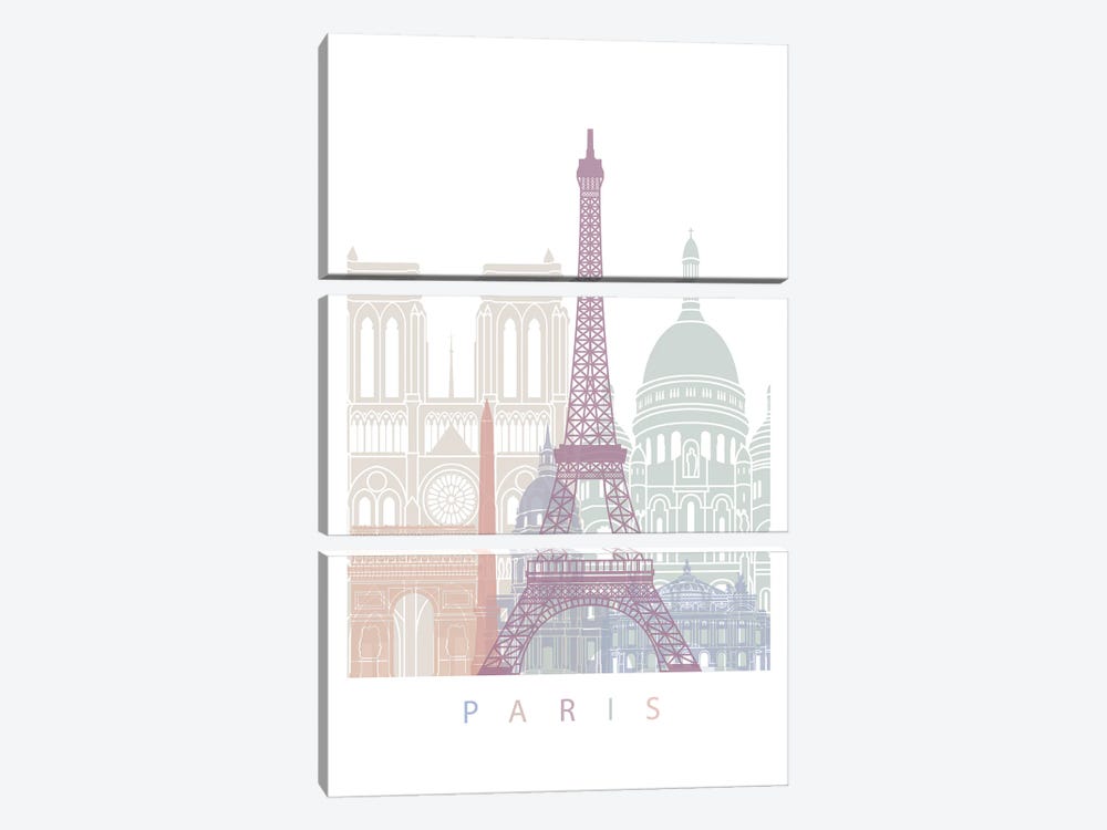 Paris Skyline Poster Pastel by Paul Rommer 3-piece Canvas Art