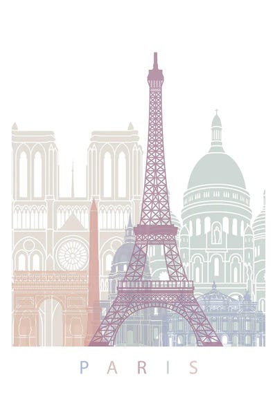 Paris Typography: Paris Skyline Poster Pastel by Paul Rommer