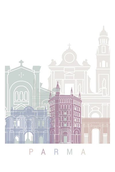 Parma Skyline Poster Pastel by Paul Rommer metal wall art