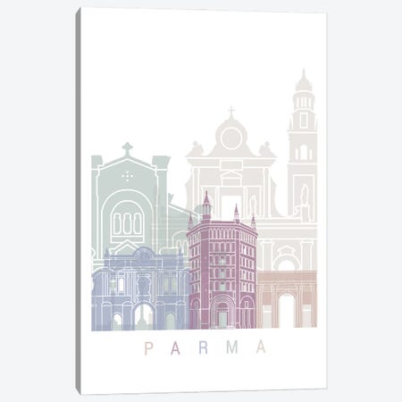 Parma Skyline Poster Pastel Canvas Print #PUR5952} by Paul Rommer Canvas Art Print