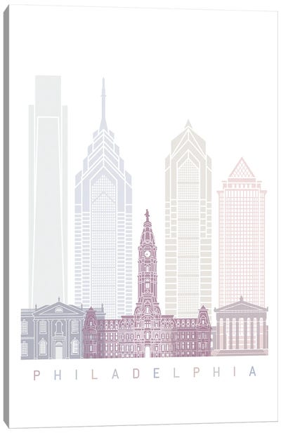 Philadelphia Skyline Poster Pastel Canvas Art Print - Paul Rommer
