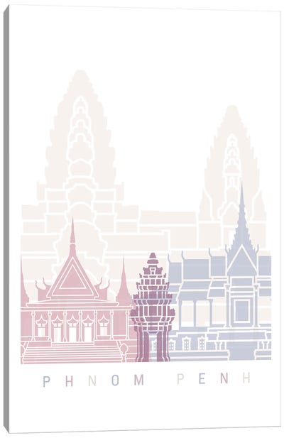 Phnom Penh Skyline Poster Pastel Canvas Art Print - Cambodia Art