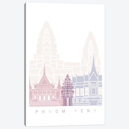 Phnom Penh Skyline Poster Pastel Canvas Print #PUR5956} by Paul Rommer Canvas Art