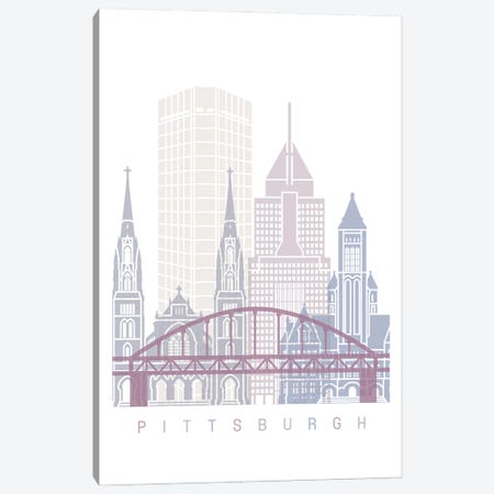 Pittsburgh Skyline Poster Pastel Canvas Print #PUR5959} by Paul Rommer Art Print