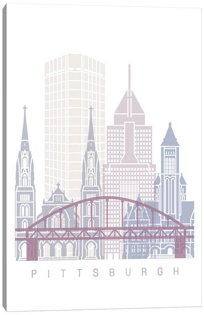 Pittsburgh Skyline Poster Pastel Canvas Art Print - Pittsburgh Skylines