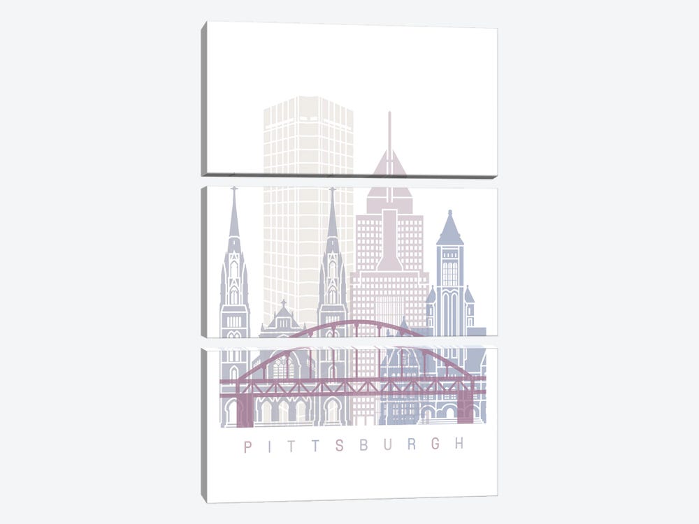 Pittsburgh Skyline Poster Pastel by Paul Rommer 3-piece Canvas Artwork
