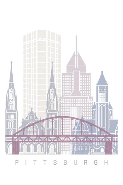 Pittsburgh Skylines: Pittsburgh Skyline Poster Pastel by Paul Rommer