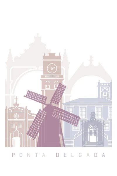 Azores: Ponta Delgada Skyline Poster Pastel by Paul Rommer