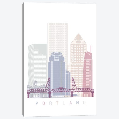 Portland Skyline Poster Pastel Canvas Print #PUR5961} by Paul Rommer Canvas Wall Art