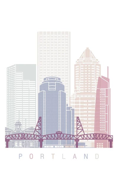 Portland: Portland Skyline Poster Pastel by Paul Rommer