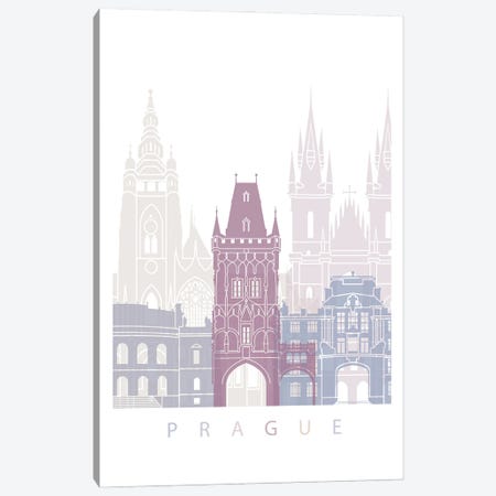 Prague Skyline Poster Pastel Canvas Print #PUR5963} by Paul Rommer Canvas Artwork
