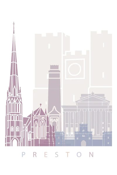 Paul Rommer: Preston Skyline Poster Pastel by Paul Rommer
