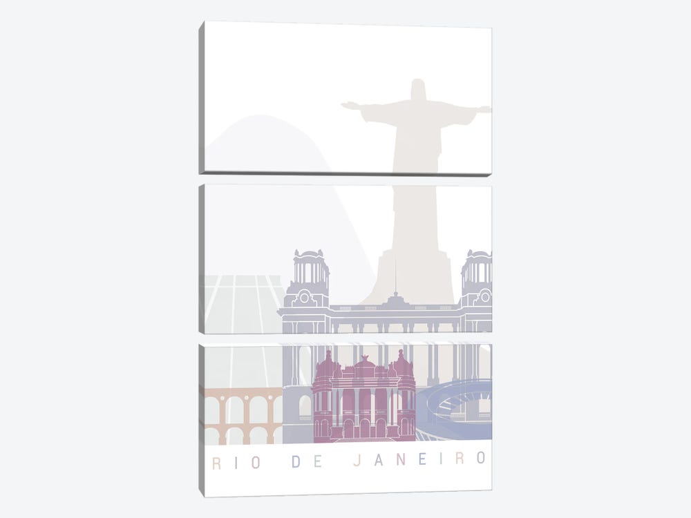 Rio Janeiro II Skyline Poster Pastel by Paul Rommer 3-piece Canvas Print