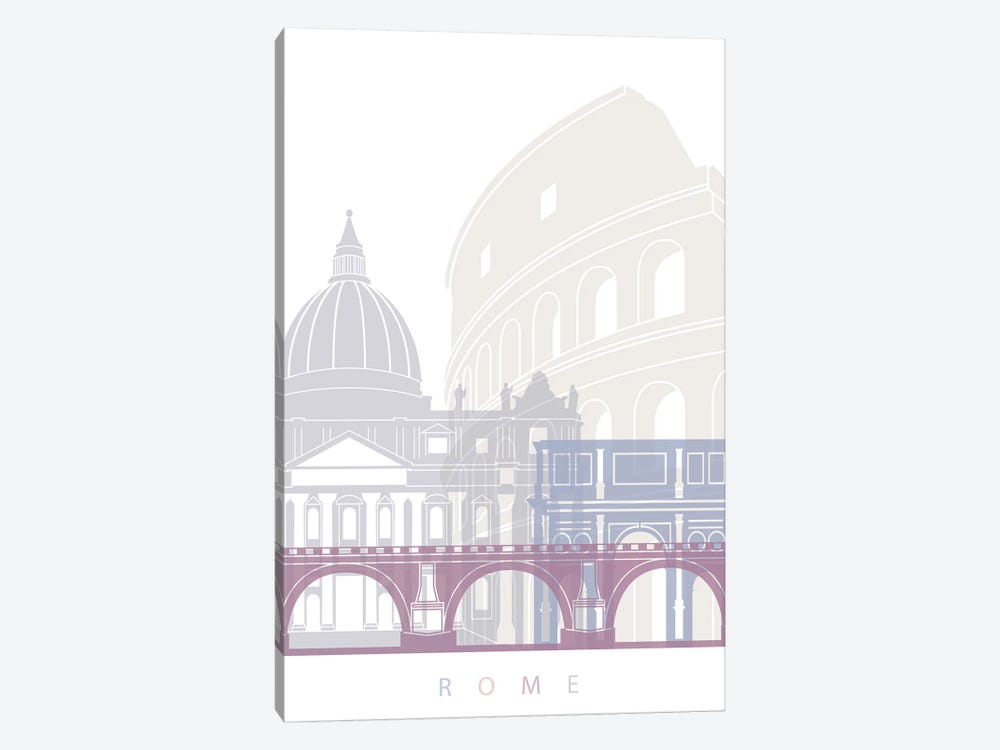 Rome Skyline Poster Pastel by Paul Rommer 1-piece Canvas Wall Art